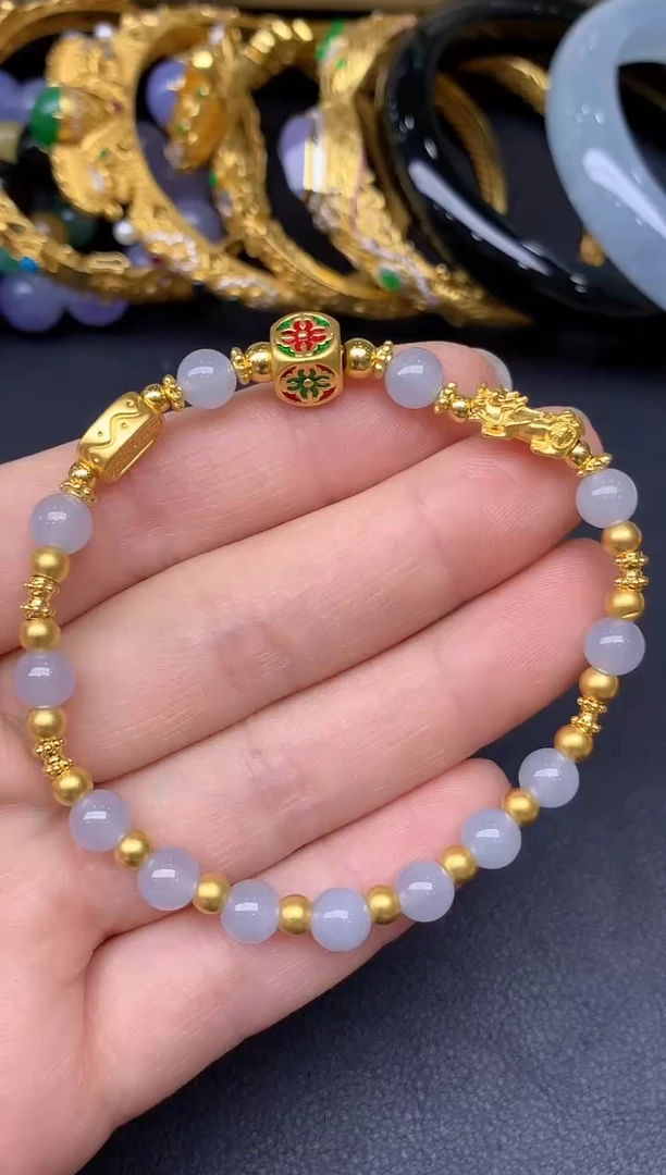 足金镶嵌手串翡翠244-雪姐翡翠天天见