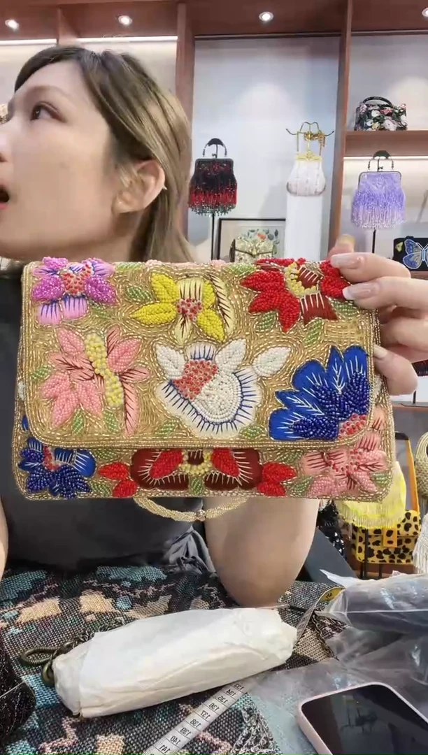 织物有***腰福利不退）手工珠珠包包腋下斜跨包手拿包手提晚宴包