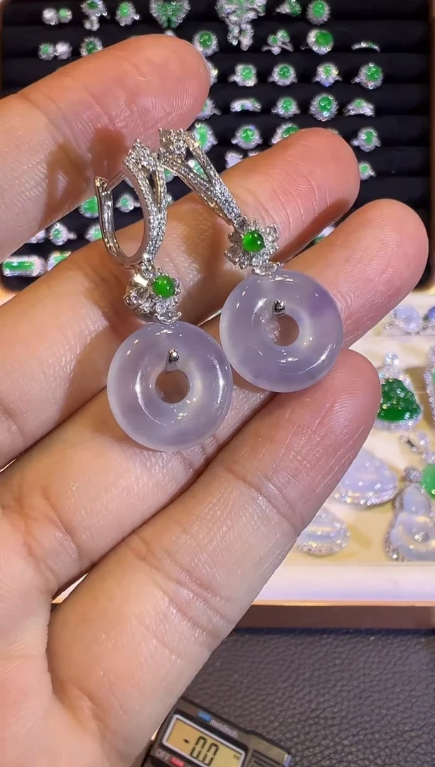 【闪购商品】翡翠耳饰18K金镶嵌冰紫甜甜圈