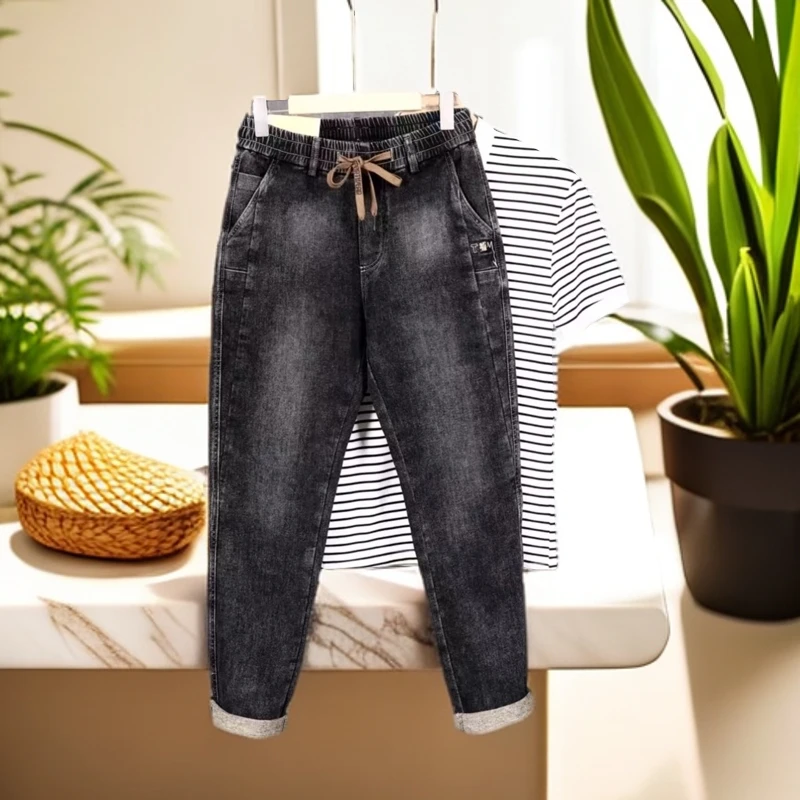 【杰克森1】秋季新款时尚松紧腰束脚百搭潮流弹力男士牛仔裤-