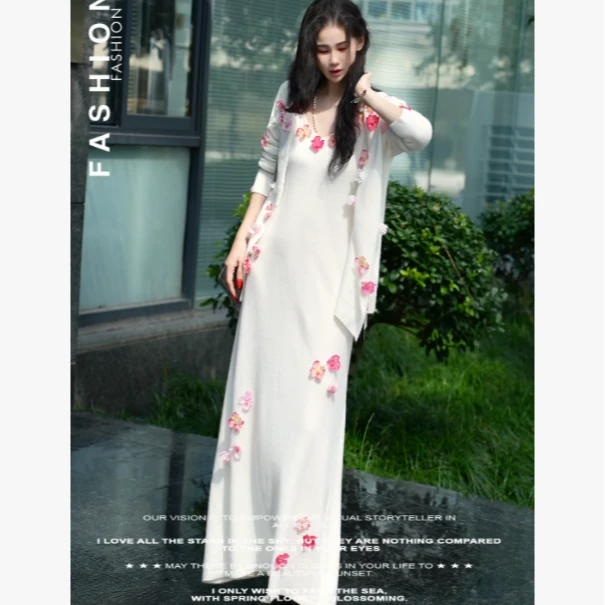 【花叙】全羊毛 立体花瓣温柔风D16700开衫 D16805B吊带裙
