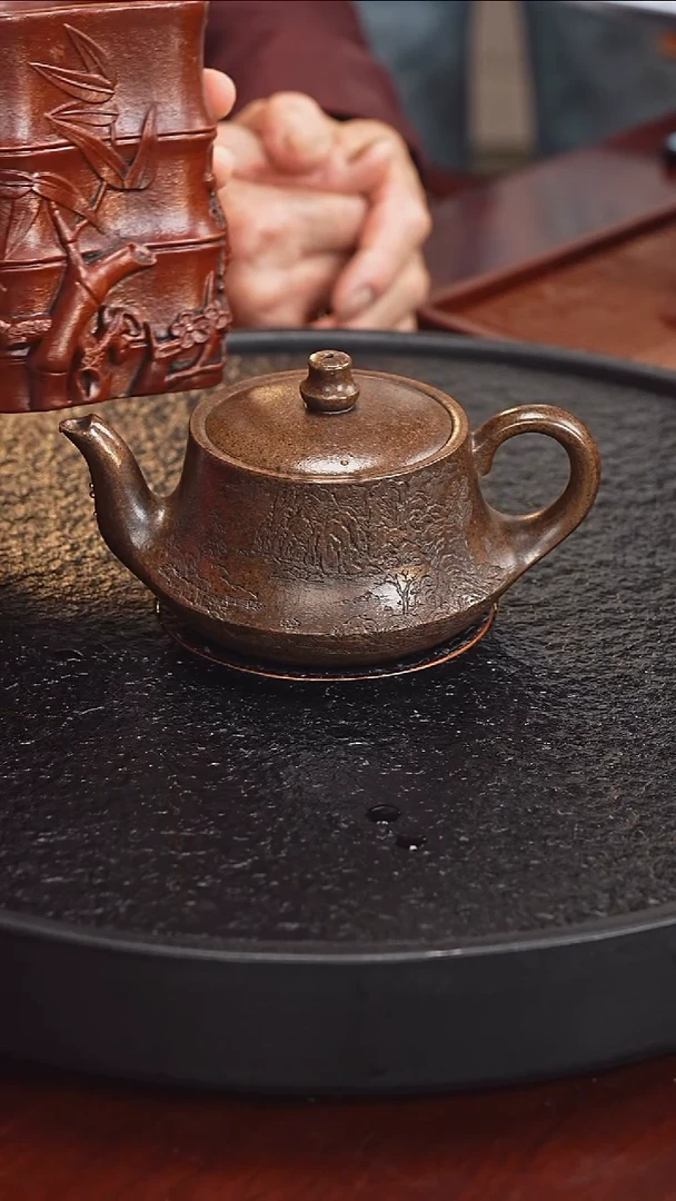 茶壶紫砂朱持平 曲壶32 曼生金砂 260毫升 白雪石