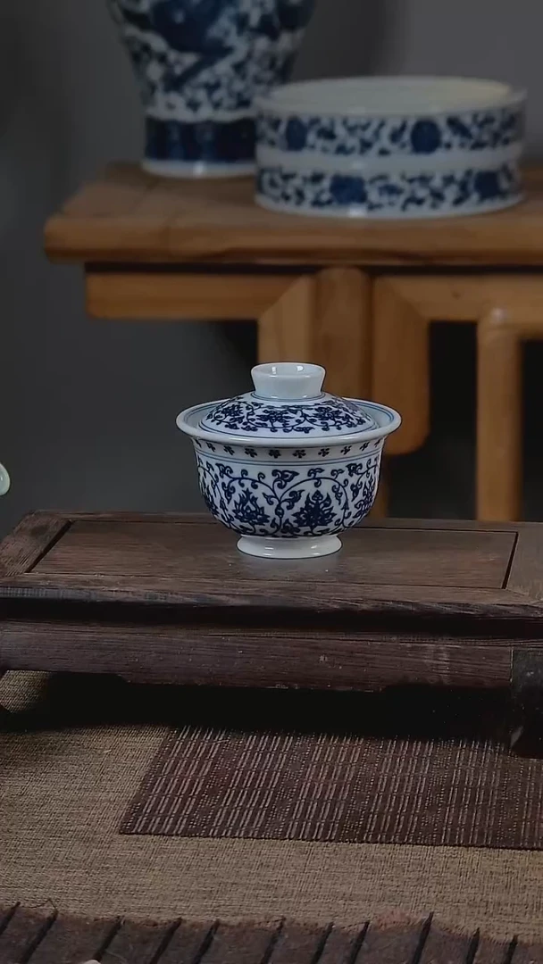 盖碗折葵非器手工手绘缠枝莲两才盖碗