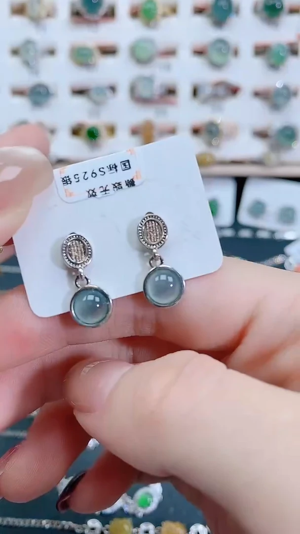 银S925镶嵌翡翠耳饰天然翡翠