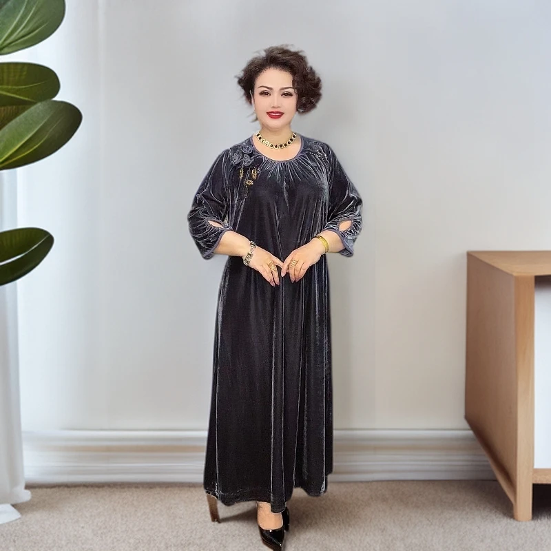 时尚连衣裙大码气质显瘦宽松中长款民族风提花绣花