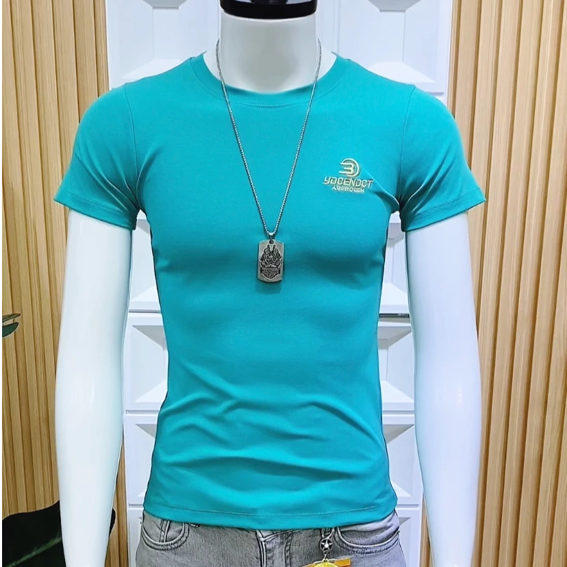 2025夏季男士新款短袖t恤白色修身半袖百搭帅气韩版圆领时尚潮流