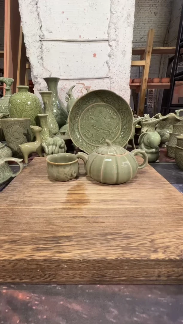 微瑕耀州窑南瓜壶+南瓜小杯