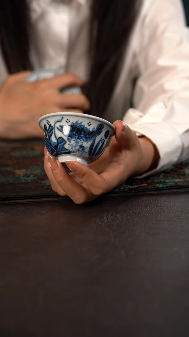 雲山敬古五福鱼藻小压手杯