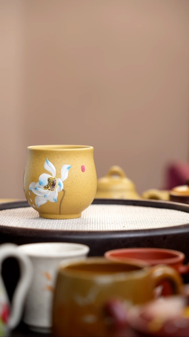 茶壶紫砂黄金段白荷花收腰杯
