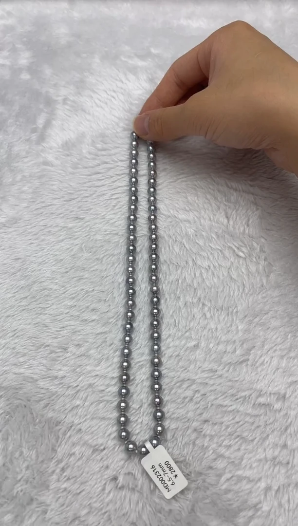 项链银S925镶嵌海水珍珠AK真多麻6.5-7mm