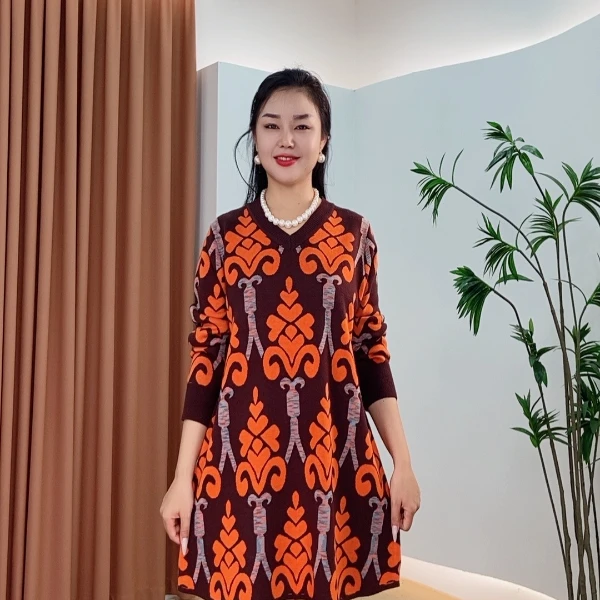 473针织时尚女士网红秋冬提花百搭休闲打底加厚女装连衣裙