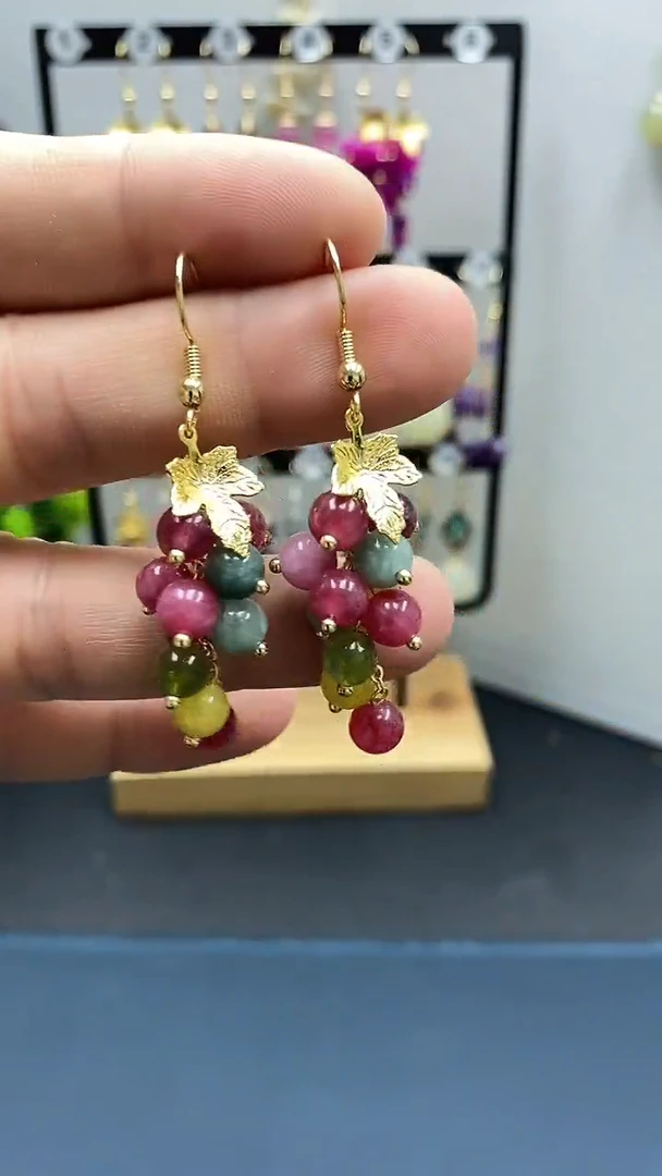 【闪购商品】碧玺耳饰银S925镀金镶嵌尺寸6mm葡萄03