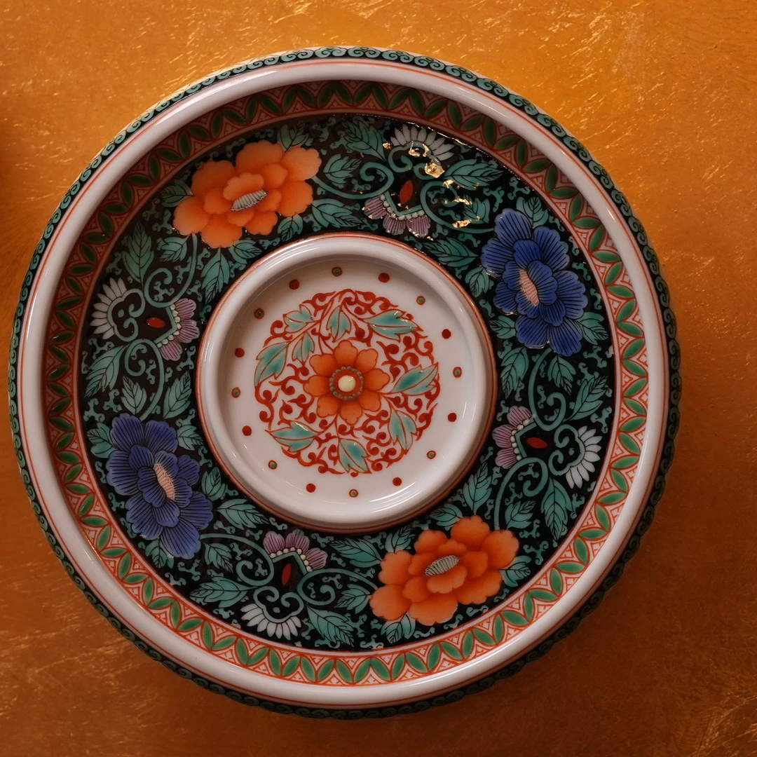 古阅和风黑地牡丹壶承陶瓷收绘手工茶盘纯手工龙纹釉下彩