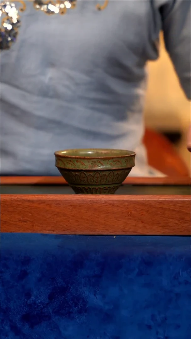 紫砂 宜兴紫砂 绿釉斗笠盏