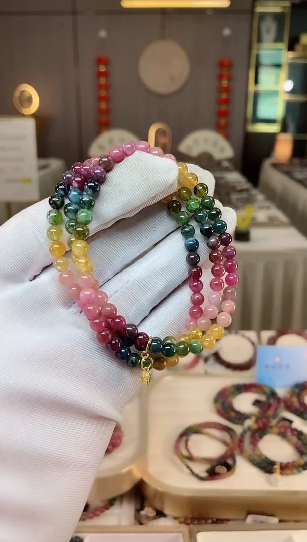 未镶嵌老矿碧玺彩虹三圈手串5mm+碧玺多样性发货一条xion