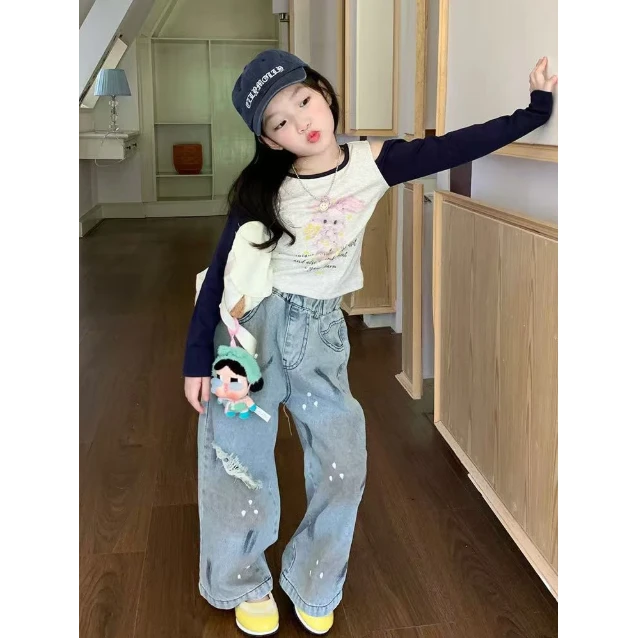 秋季女儿服宝宝衣服休闲阔腿洋气款新款装秋装T恤套装衫韩版裤