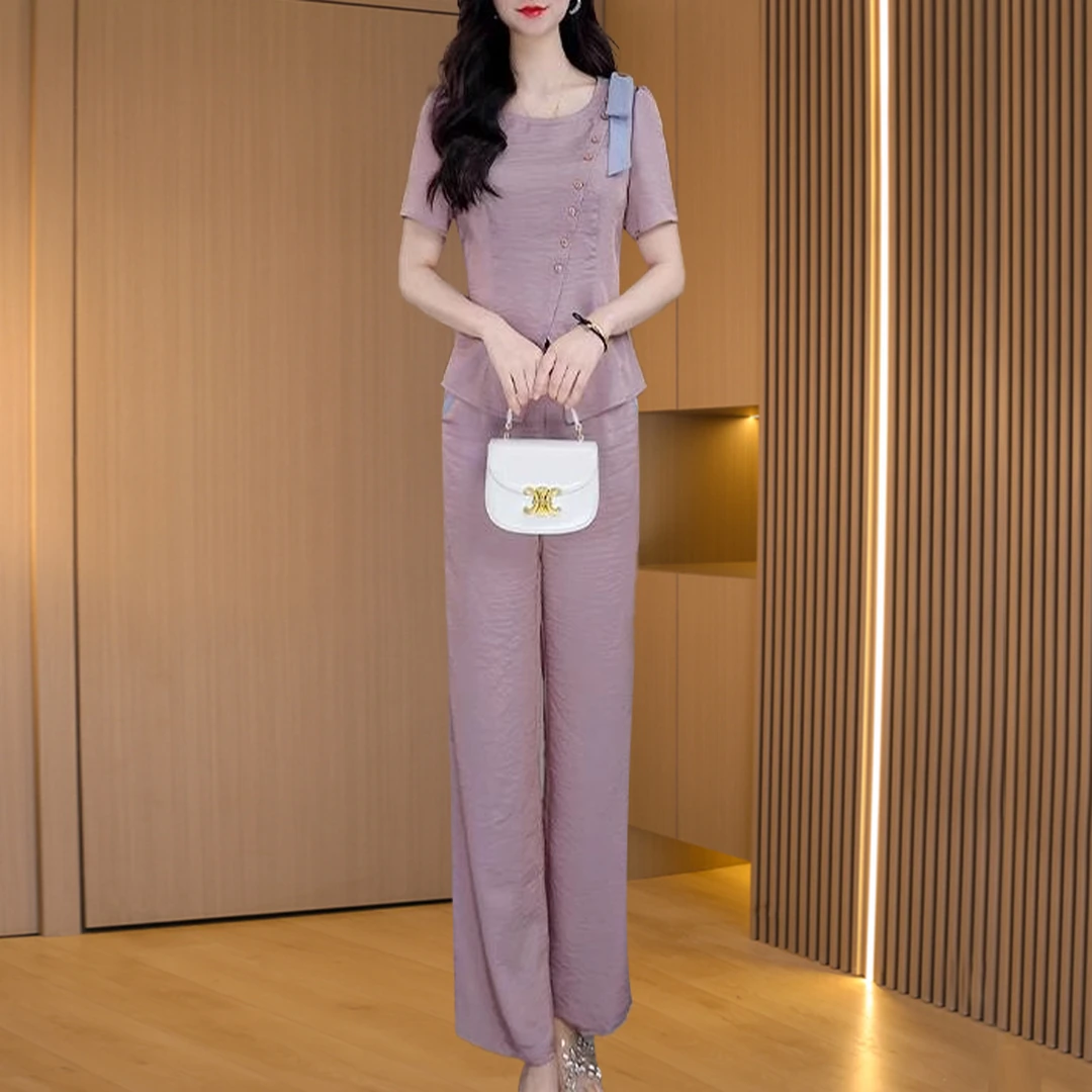 【两件套】25737夏季优雅洋气气质时尚休闲薄款收腰显瘦套裤-XZY