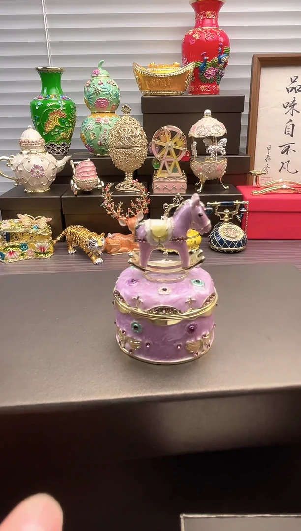 合金七宝烧首饰盒  紫色木马盒