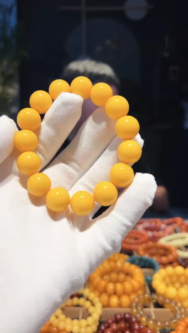 未镶嵌蜜蜡手串14+暴力黄