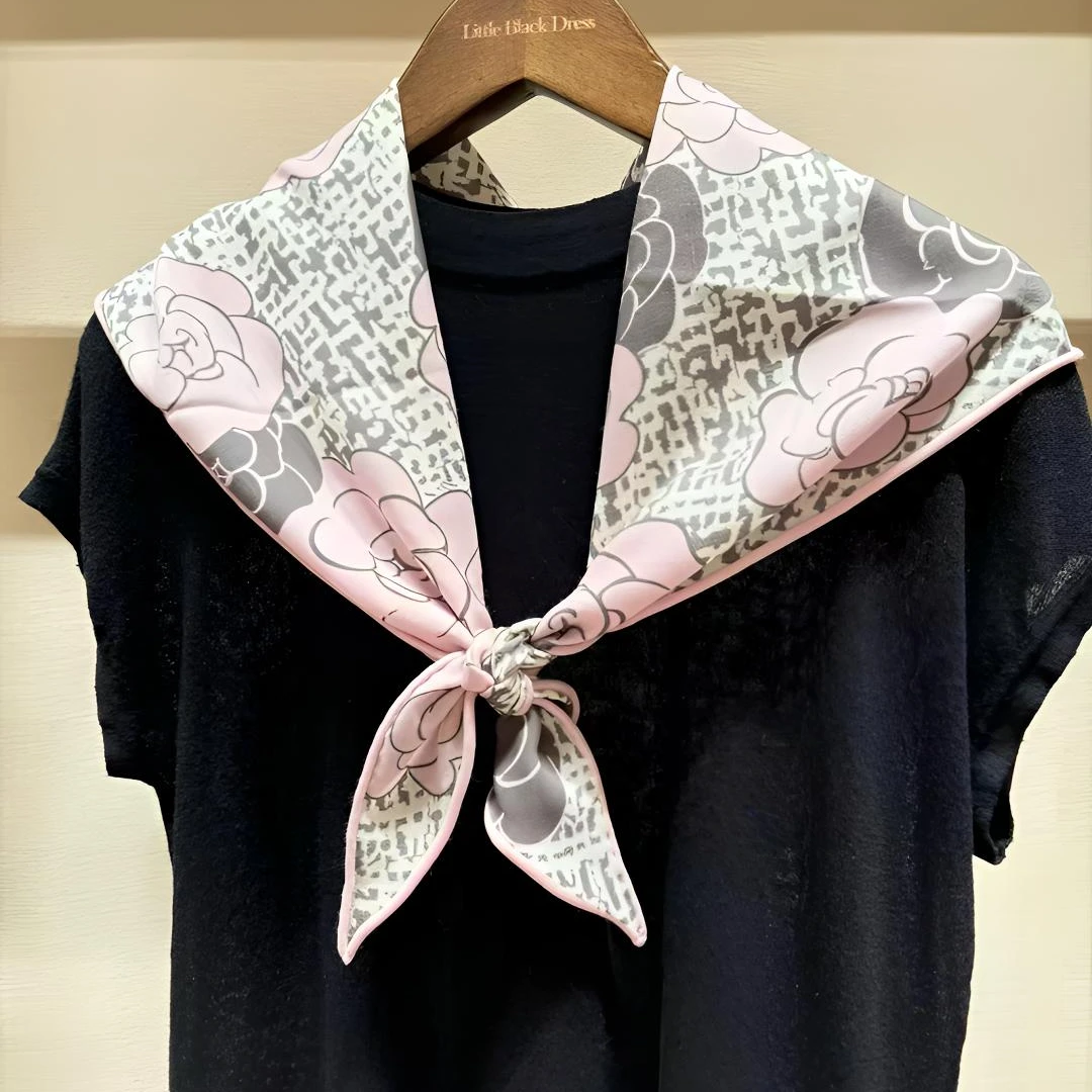 真丝羊毛粉茶花130*40菱形巾丝巾围巾女款爆款2025新款G083