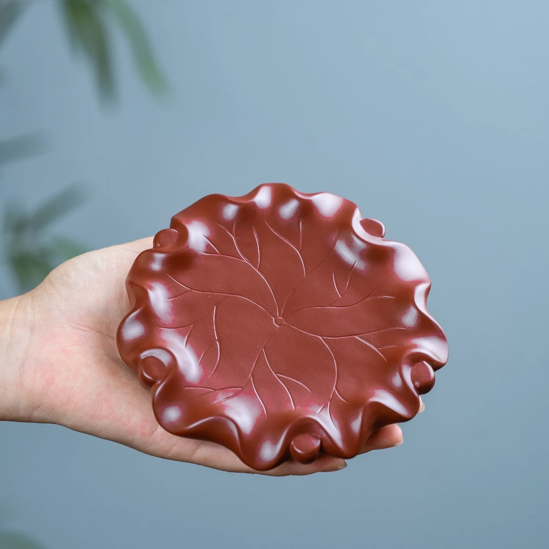 荷花干泡宜兴紫砂精品壶承手工朱泥制复古壶托杯垫高档茶具配件