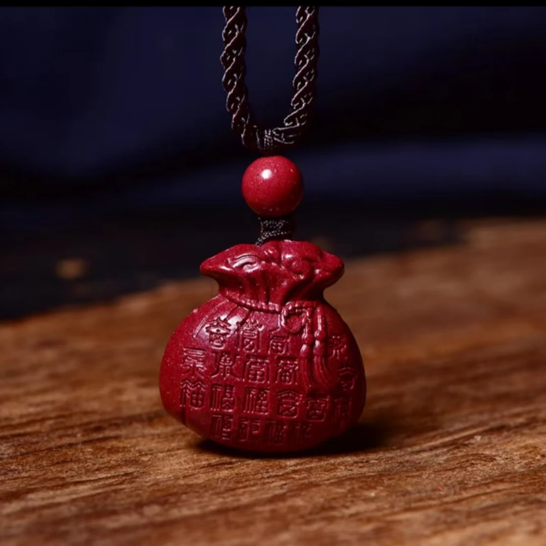 含辰砂工艺品辰砂高含量紫金朱砂钱袋吊坠