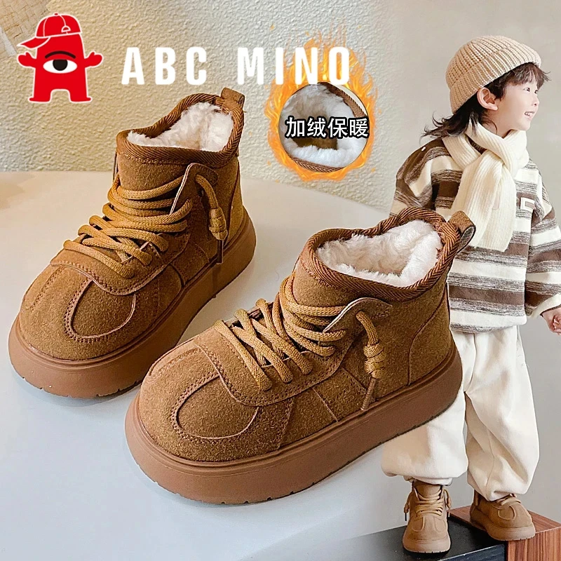 ABC MINO卡皮巴拉大头雪地靴加厚男童女童冬季防滑大棉保暖靴中童