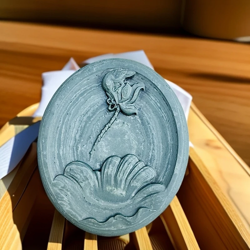 松花石荷趣行囊砚纸镇非遗入门砚笔舔手工颜优质大气尺寸文房品牌