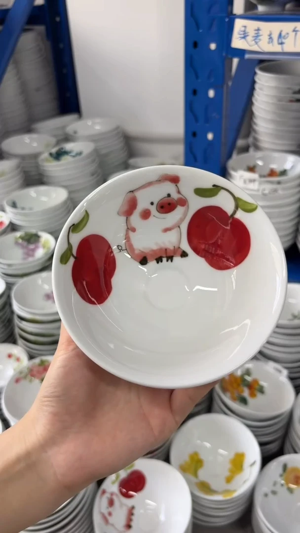 瓷片景德镇高温陶瓷食品级手绘釉中彩-斗笠碗