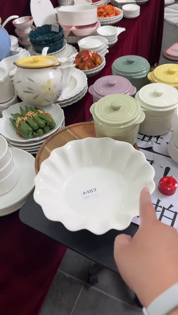 摆件陶A483 微瑕 10英寸花瓣深盘