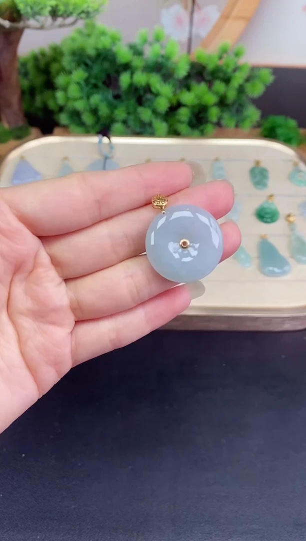 吊坠(不含链)18K金镶嵌翡翠平安扣-@@CMT