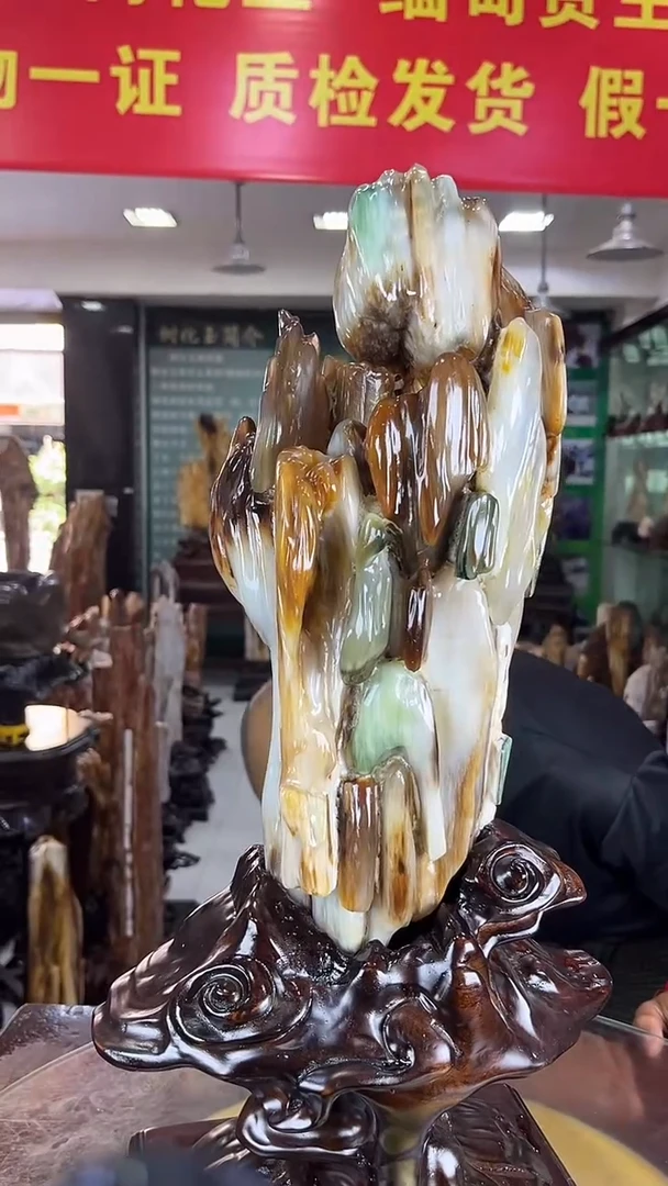 缅甸天然树化玉摆件