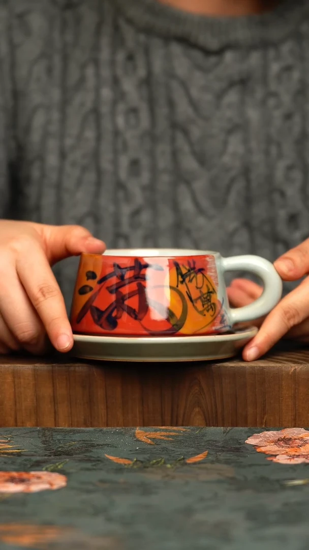 杯釉下彩手工手绘同款陶器