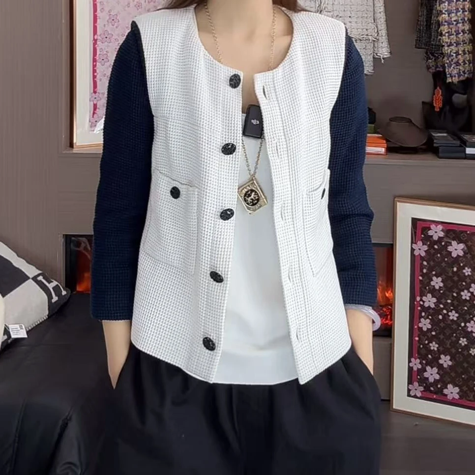 99新 Chanel/香奈儿 秀款华夫格黑白拼色外套 36码