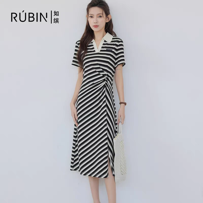 如缤RUBIN2024夏季款正品女装收腰显瘦短袖棉连衣裙6L21L68280