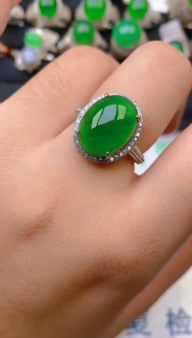 翡翠戒指银S925镶嵌天然