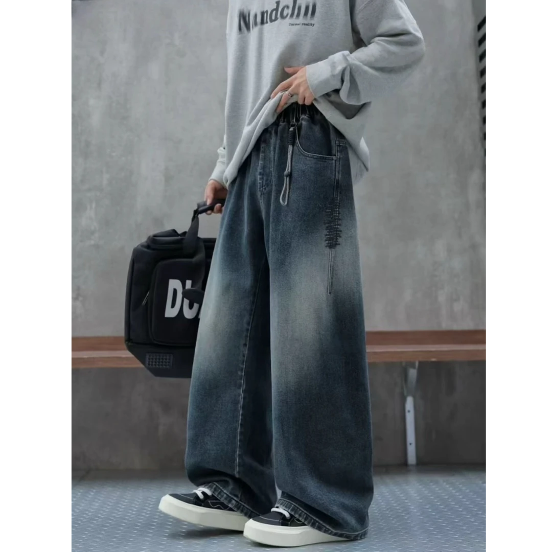 C109大童青少年2025秋季牛仔裤初中生深色裤子高个子长裤潮款直筒