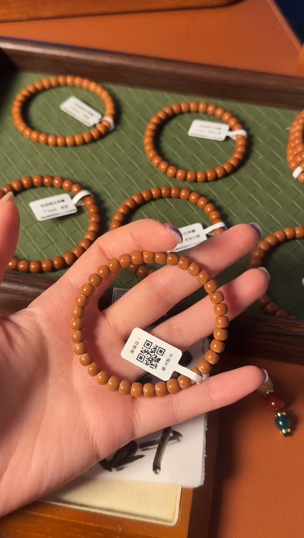 手串橄榄核【168核尖】6.3mm老挝核尖老型单圈正三花倒角白高油高密