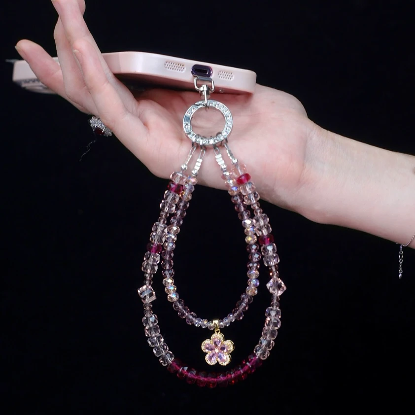 XX300【桃花夭】手机链挂饰奢华高级感菩提珠子手链条挂绳带夹