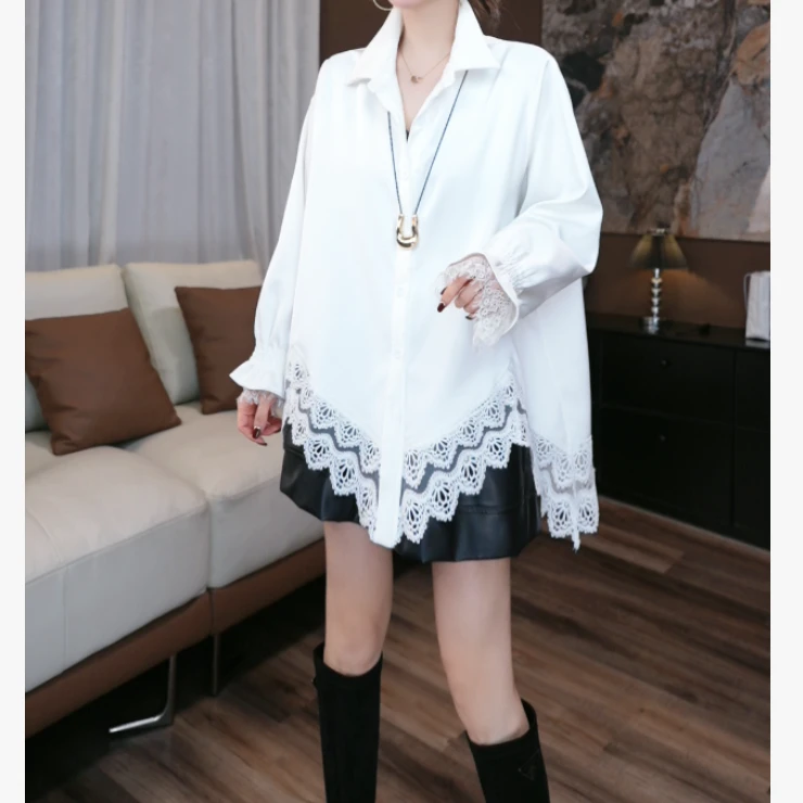 【蕾蕾】加绒保暖新款时尚休闲百搭气质感花边拼接衬衣28321