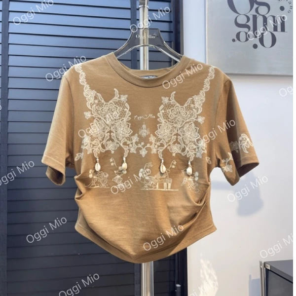 【XSY】贝壳蕾丝印花米奇短袖T恤