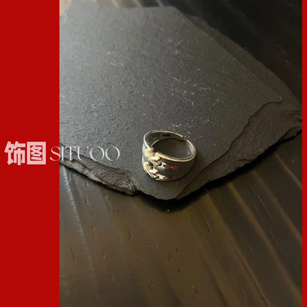925银戒指 纯银系列SITUOO饰图“绑带”通体纯银戒指个性复古手工