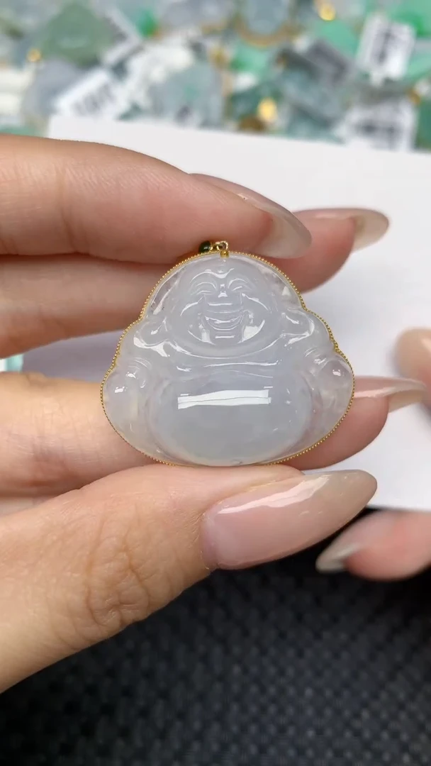 翡翠18K金镶嵌颈饰天然翡翠a货