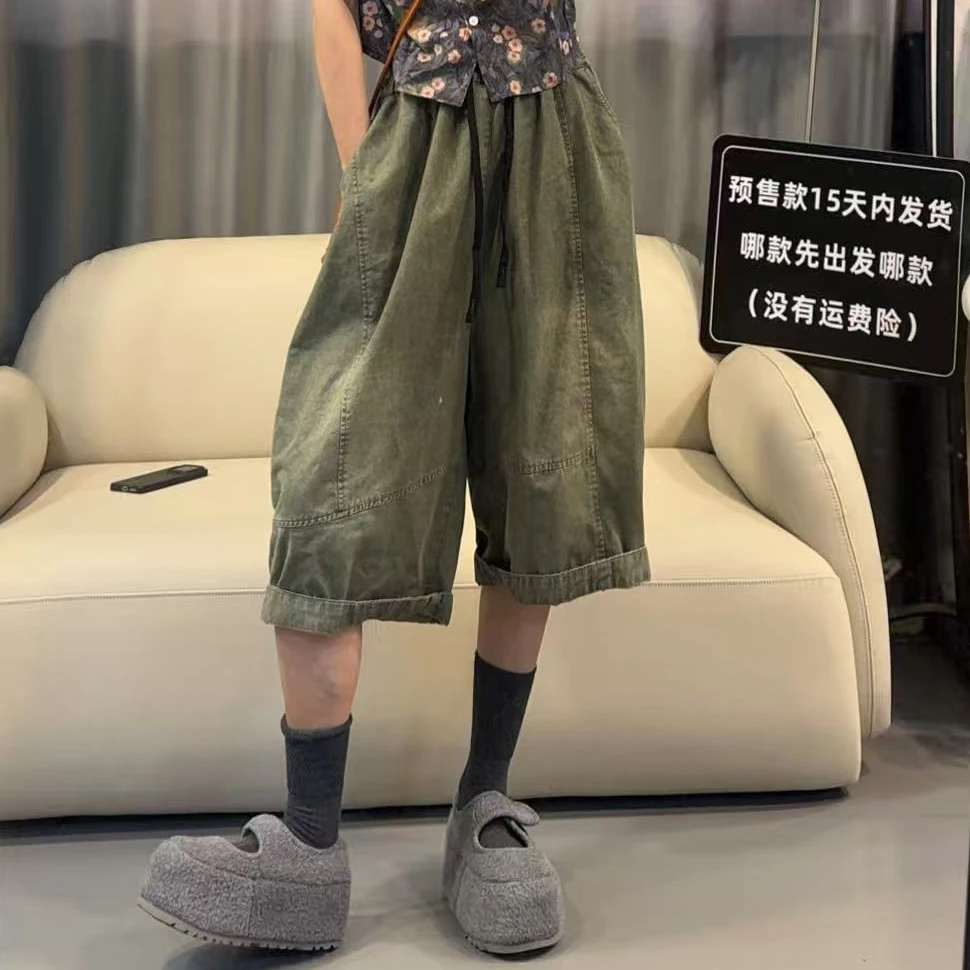 【文乐乐】春季新款个性宽松慵懒风时尚休闲潮流洋气七分牛仔裤2266