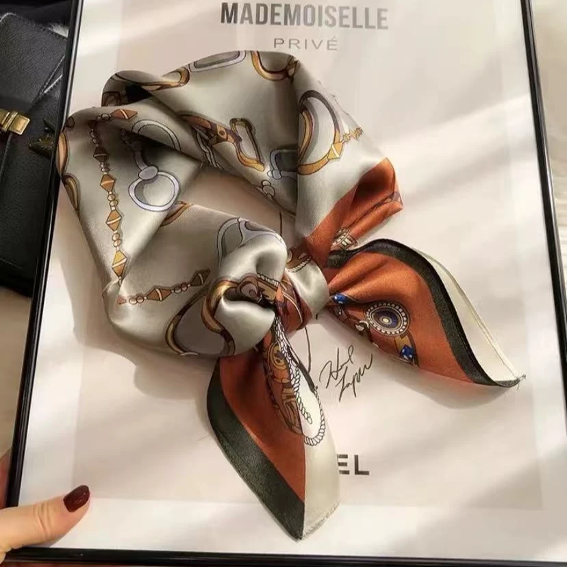 SHSTORY高档100%桑蚕丝65cm链条丝巾高档春秋护颈真丝方巾礼盒装