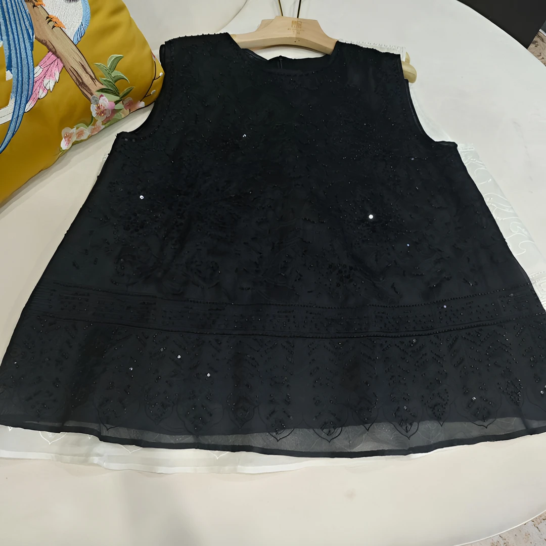 【LB】钉珠宽松型常规款无袖春季衬衫时尚中式晕染 KX0125060403