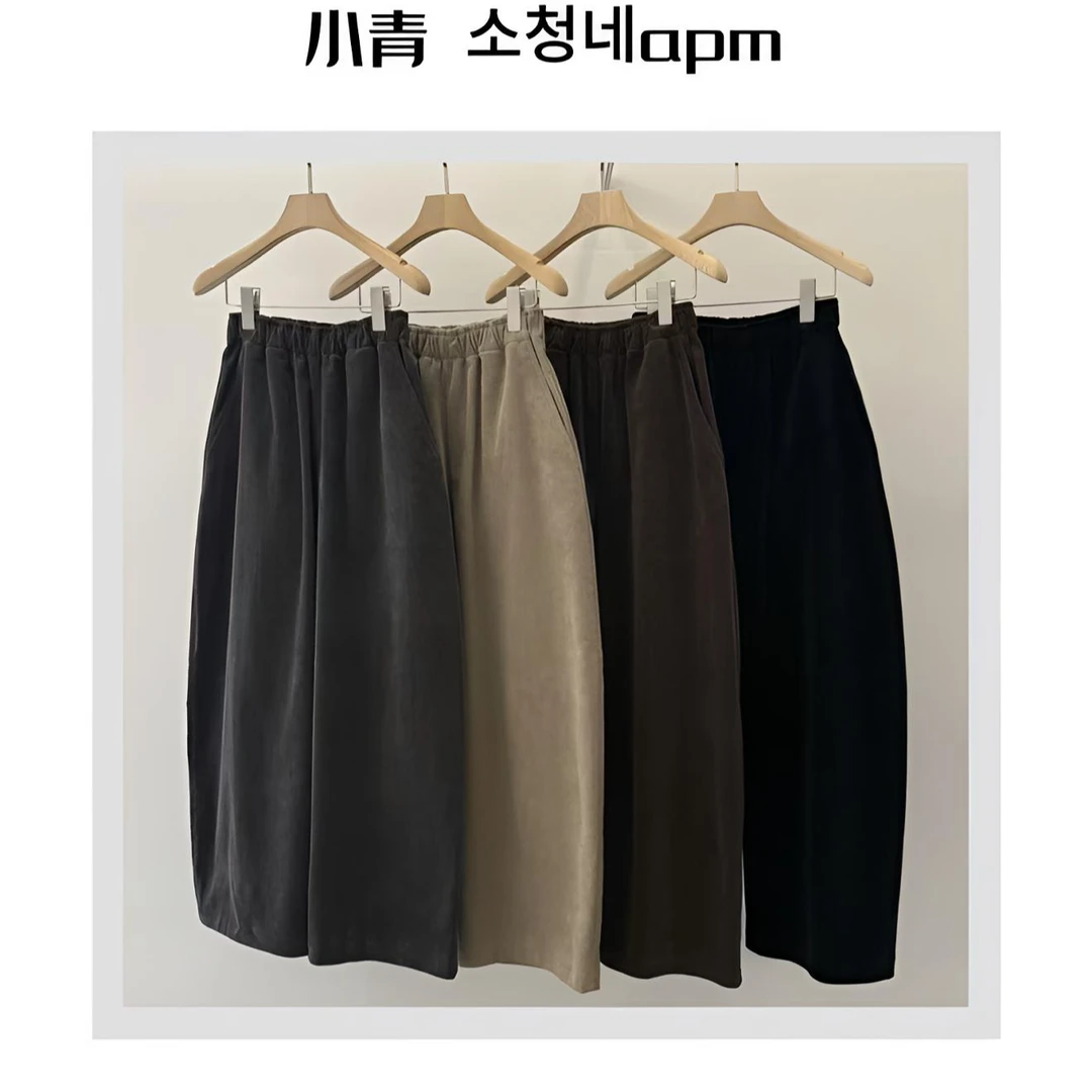 韩国东大门 MONE/灯芯绒小弯刀阔腿休闲裤