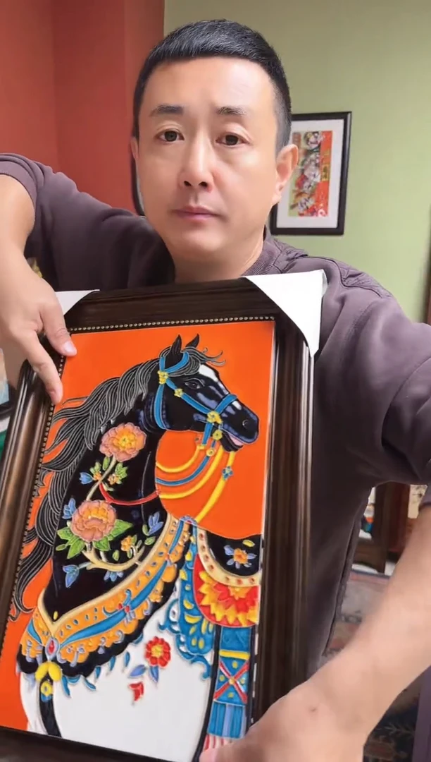 陶瓷  红色马  挂画