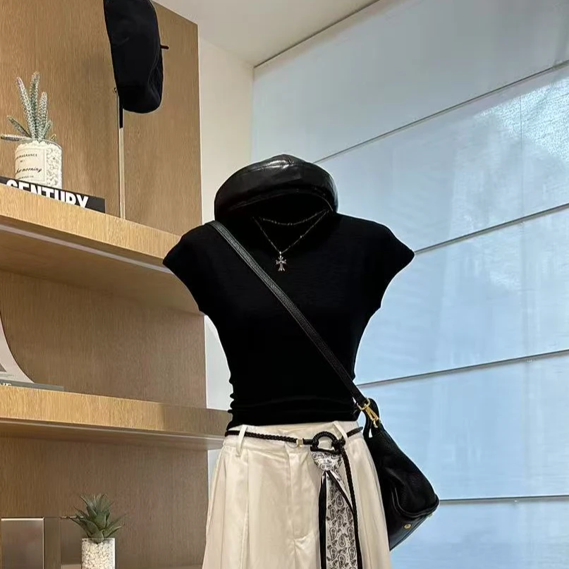 【南韩小飞袖】小众设计感高领气质修身T恤-6039