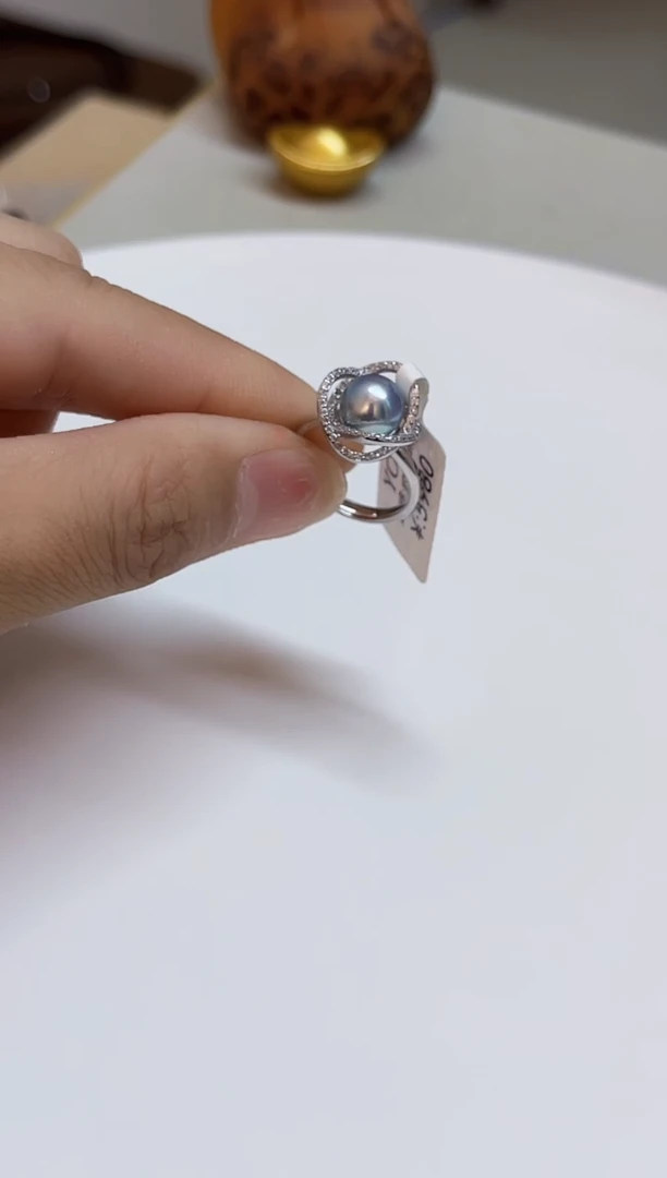 银S925镶嵌戒指海水珍珠7mm